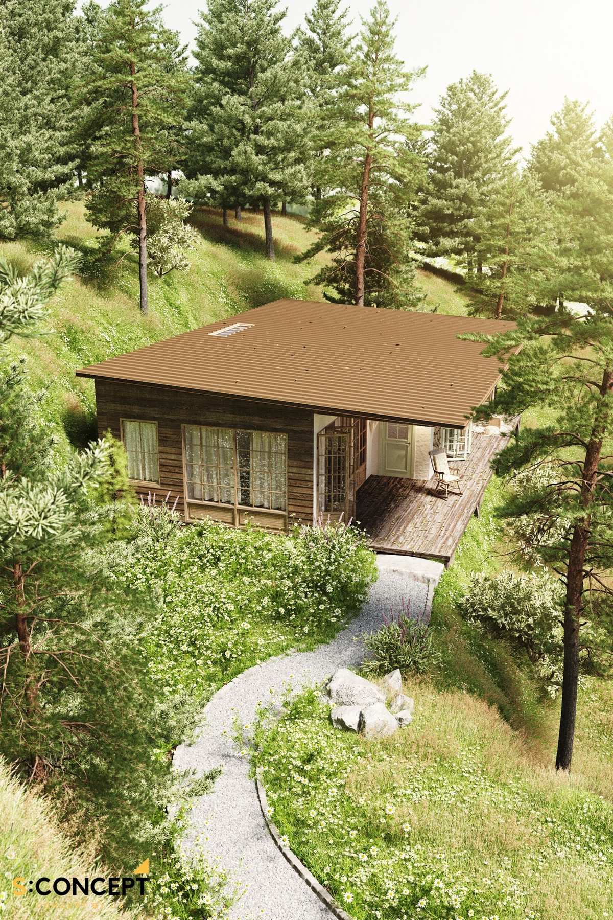 Biệt thự gồm một phòng khách, 2 phòng ngủ, 2 nhà vệ sinh, view hướng rừng thông. Ảnh: Facebook