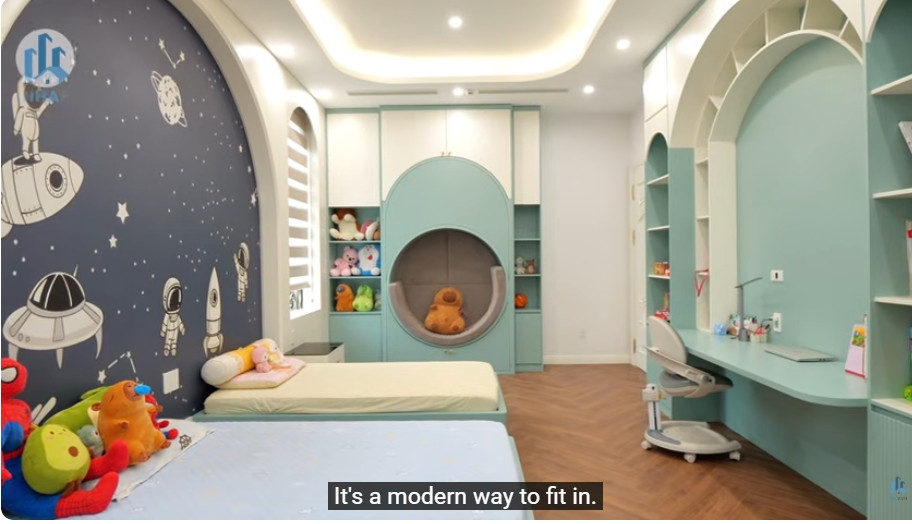 Phòng ngủ hiện đại dành cho các bạn nhỏ. Ảnh chụp màn hình NhaF