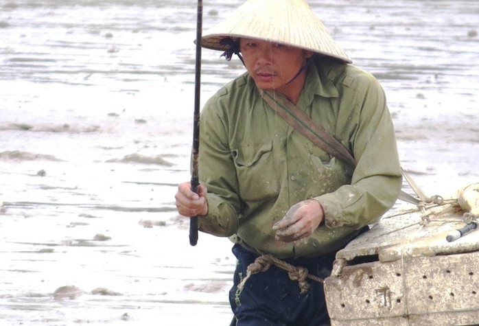 Ngày xưa, người dân thường dùng bẫy làm từ cật tre cắm ở miệng hang để bắt cá lác. Tuy nhiên hiện nay, người dân chủ yếu câu cá lác khi vào mùa. Ảnh: Người lao động