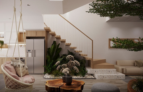 Trong nhà cũng được bố trí nhiều mảng xanh theo đúng sở thích của gia chủ. Ảnh: SBS House