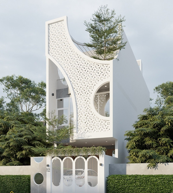 Tọa lạc tại TP Đà Nẵng, Moon House được thiết kế và thi công trọn gói cho một gia đình trẻ. Gia chủ mong muốn sở hữu một ngôi nhà độc đáo, hiện đại nhưng có đường cong thay vì chỉ sử dụng những đường nét kiến trúc vuông vức. Ảnh: SBS House