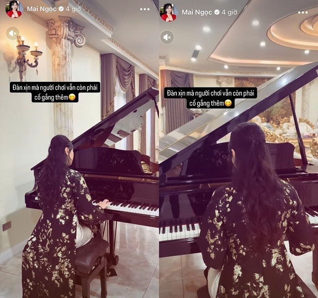 Ở một góc quay khác trong nhà, khi Mai Ngọc đang ngồi chơi đàn, khán giả phần nào thấy được kiến trúc của căn biệt thự vô cùng sang trọng, đường nét hoàng gia với tone màu trắng, xám, vàng chủ đạo. Ảnh: FBNV