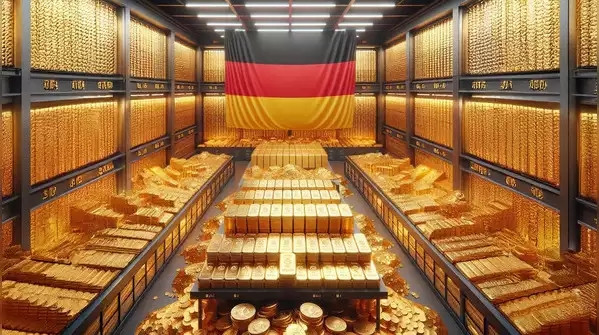 Đức xếp vị trí thứ 2 trong danh sách với 3.351,53 tấn vàng dự trữ, trị giá 281,1 tỷ USD. Phần lớn lượng vàng này được lưu trữ tại New York, London và Frankfurt nhằm đảm bảo an toàn và tính thanh khoản. Ảnh: AI