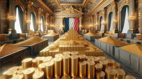 Pháp giữ vị trí thứ 4 toàn cầu với 2.436,94 tấn vàng, trị giá 204,4 tỷ USD. Việc tích trữ vàng của Pháp bắt đầu từ thời kỳ thuộc địa và tăng tốc sau Thế chiến II. Ảnh: AI