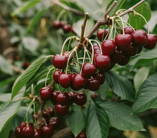 Cherry Hansen Tasmania Úc vỏ bóng mượt, màu đen xen đỏ tươi. Ảnh: Hansen Orchards