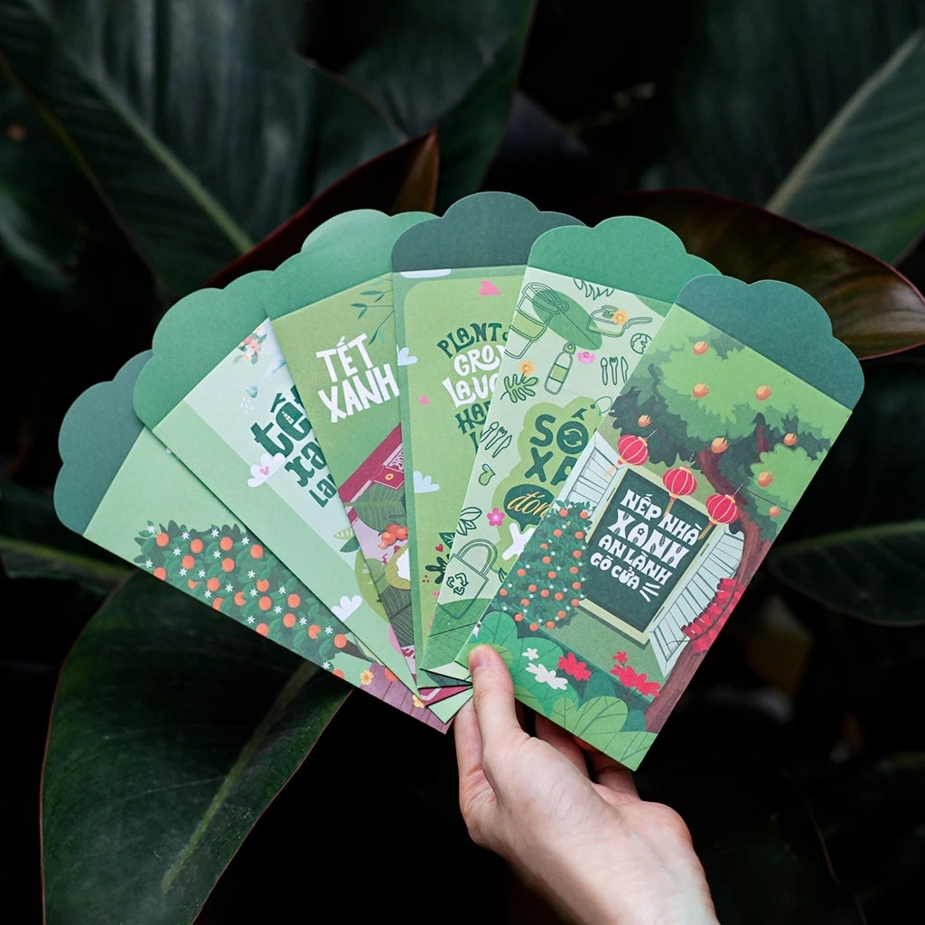 Một set bao lì xì họa tiết Tết xanh có giá từ 10.000 - 20.000 đồng, tùy loại. Ảnh: Facebook