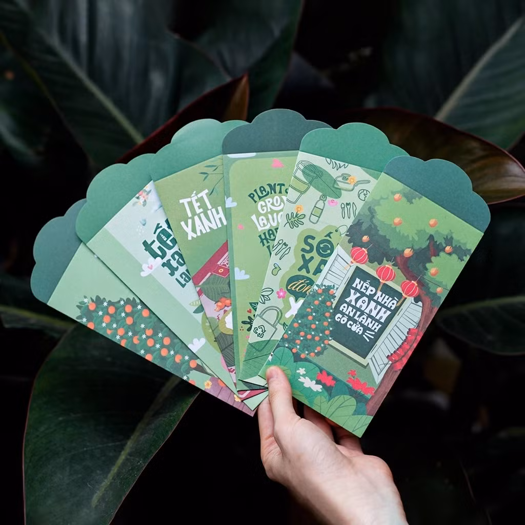 Một set bao lì xì họa tiết Tết xanh có giá từ 10.000 - 20.000 đồng, tùy loại. Ảnh: Facebook
