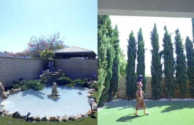 Bên ngoài căn biệt thự còn có vườn thiết kế theo phong cách Á đông. Ảnh: FBNV