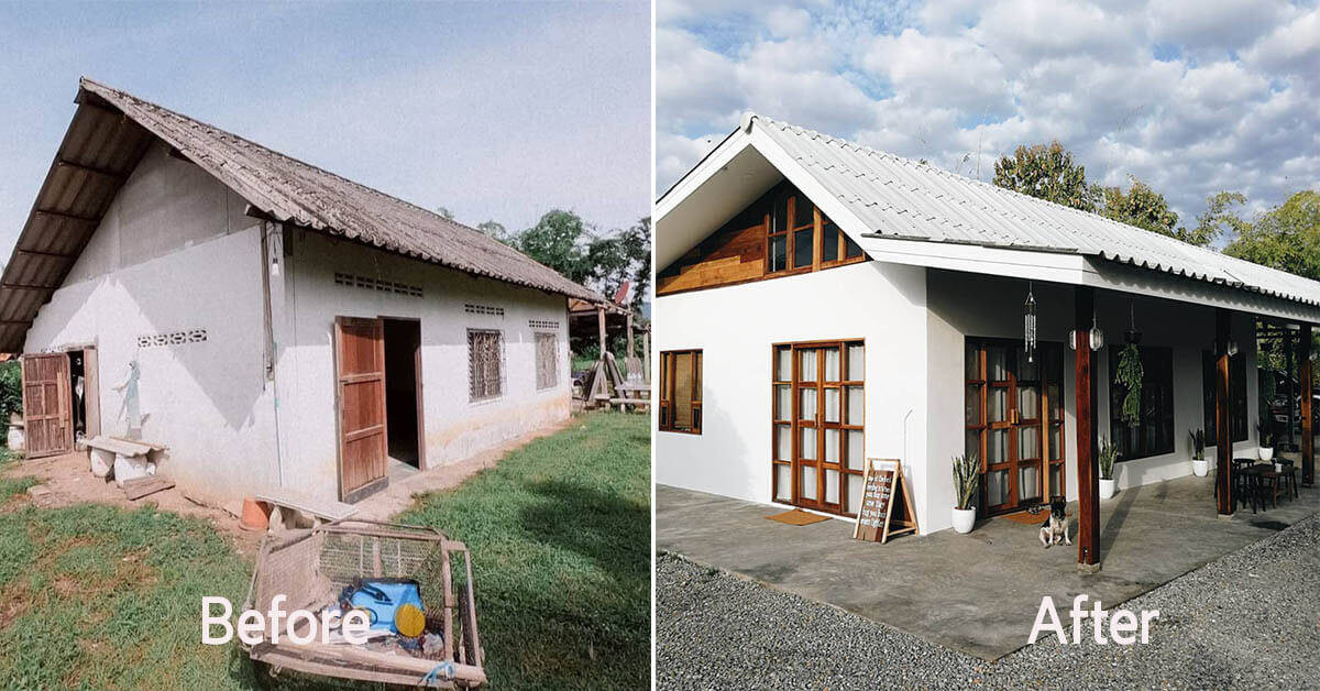 Ngôi nhà cấp 4 của anh Khun Pitak Boonpan (Thái Lan) trước và sau cải tạo đang được chú ý thời gian qua. Ảnh: Happynest