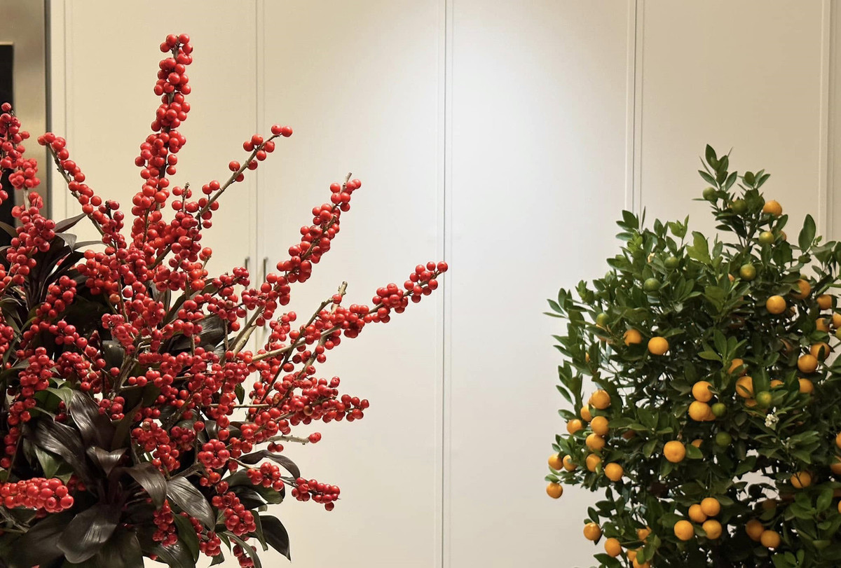 Cách trang trí Tết cũng không quá cầu kỳ nhưng mỗi góc đều sáng bừng, toát lên sự sang trọng, ấm áp. Ảnh: FBNV