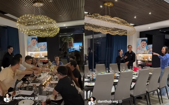 Phòng ăn rộng lớn, được thiết kế hiện đại, nội thất sang trọng như tại nhà hàng cao cấp. Ảnh chụp màn hình