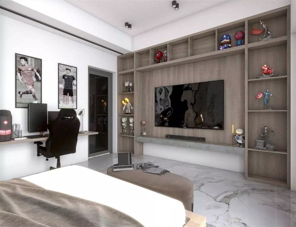 Căn phòng của Hoàng Đức rộng rãi, lấy tông trắng làm chủ đạo. Toàn bộ không gian được thiết kế theo phong cách chuẩn châu Âu. Ảnh: FB Hoàng Đức