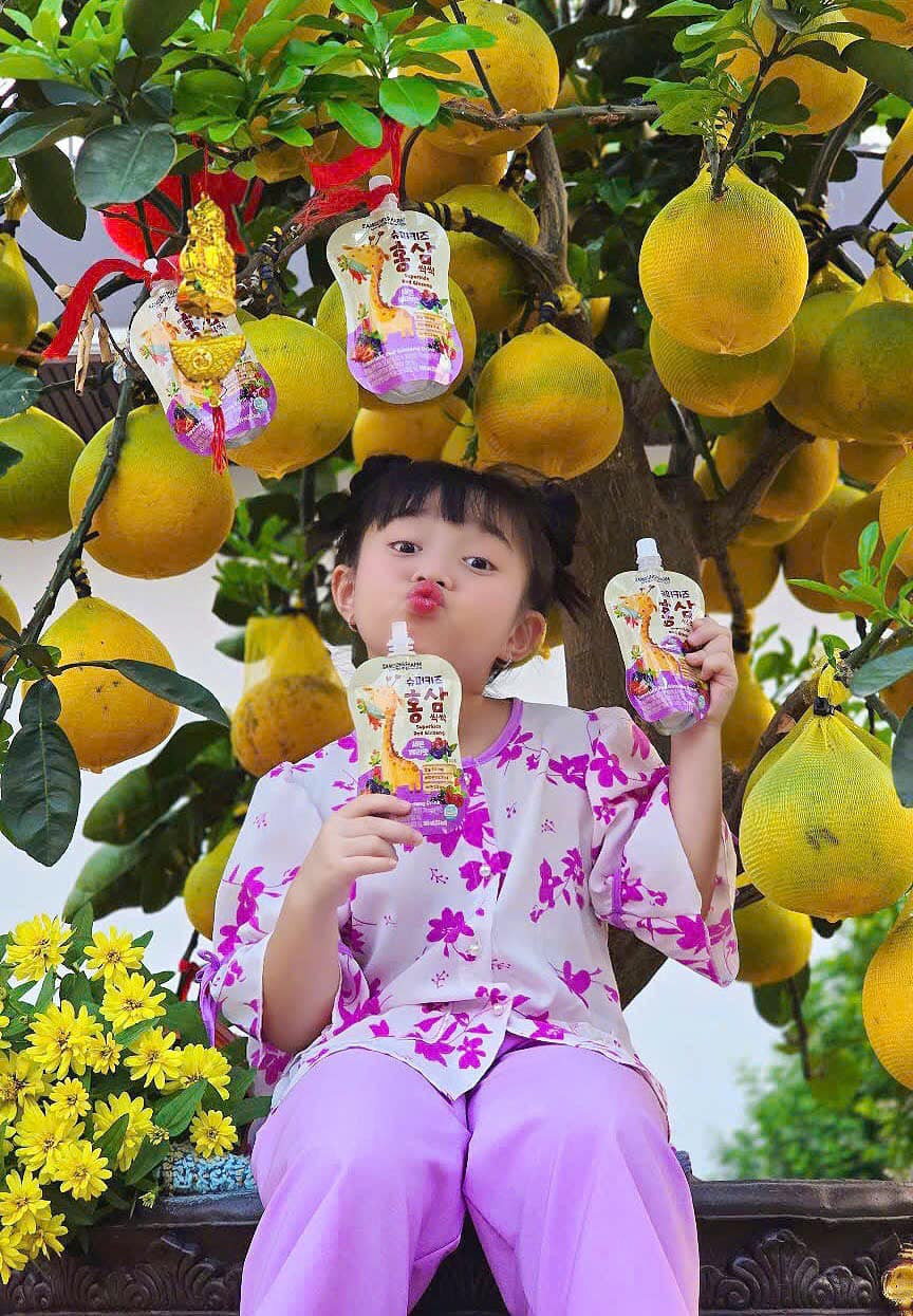 Ngoài cúc mâm xôi, khuôn viên nhà còn có cây bưởi lúc lỉu quả. Ảnh: FB Lê Dương Bảo Lâm