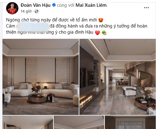Mới đây trên trang cá nhân, Đoàn Văn Hậu chia sẻ tin vui về tổ ấm mới của mình và Doãn Hải My. Ảnh chụp màn hình
