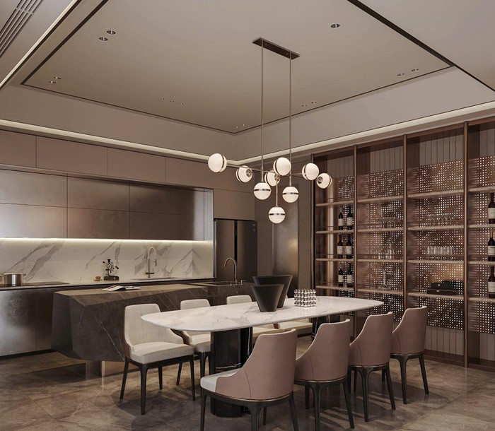 Bếp và phòng ăn được bố trí theo không gian mở, giúp tối ưu diện tích và mang lại sự tiện nghi. Ảnh: FB Đoàn Văn Hậu