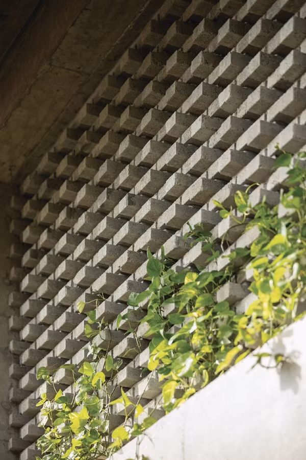 Tường gạch không nung góp phần giảm khí thải và thân thiện với môi trường, đồng thời cách nhiệt và cách âm hiệu quả. Ảnh: SuKha_Studio