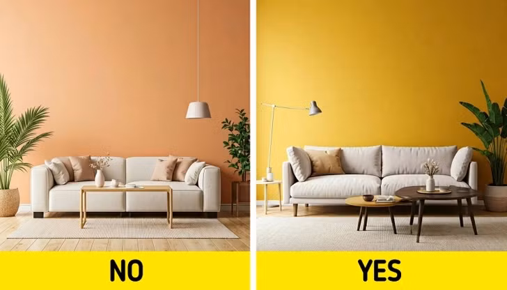 Một số sắc thái của màu đào có thể mang lại cảm giác lỗi thời. Khi đó, màu ngọc đậm hoặc vàng mù tạt sẽ tăng thêm sự thú vị cho không gian. Ảnh: Brightsisde