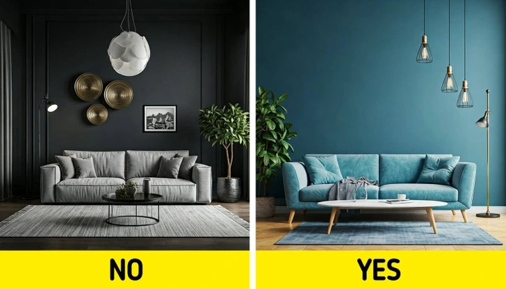 Những màu như đen sẫm hoặc xanh nước biển có thể khiến căn phòng như chật chội hơn, đặc biệt là ở những không gian có ít ánh sáng tự nhiên. Gia chủ có thể cân nhắc màu xanh navy đậm hoặc than. Ảnh: Brightsisde