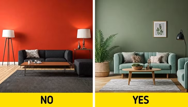 Màu đỏ tươi có thể quá chói và gợi cảm giác tức giận hoặc lo lắng, khiến nó không phù hợp với không gian sống. Ảnh: Brightsisde