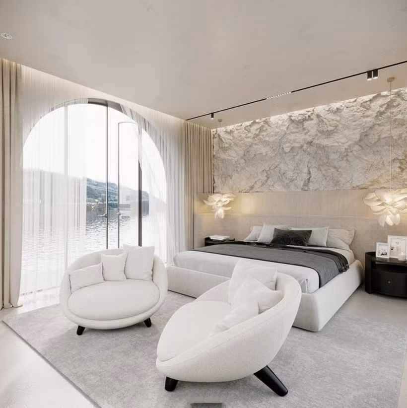 Phòng ngủ có view hồ thoáng mát. Ảnh: FBNV