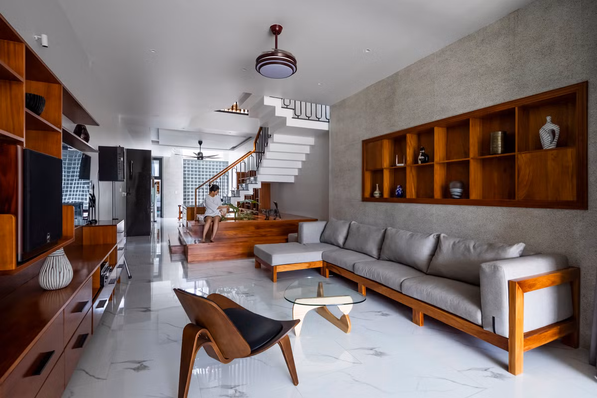 Phòng khách thiết kế mở. Ảnh: Hiroyuki Oki