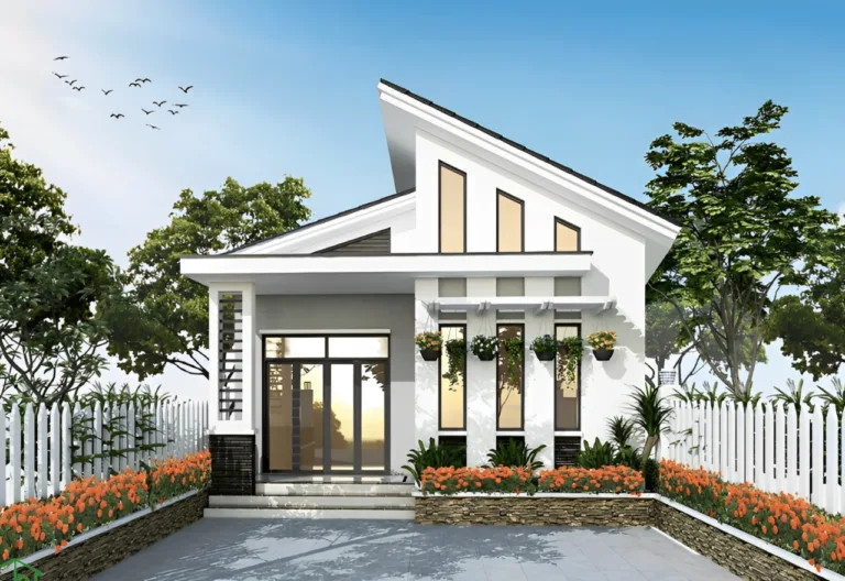 Nhà cấp 4 mái lệch nổi bật với thiết kế độc đáo và phá cách, tạo điểm nhấn trẻ trung. Phần mái bố trí lệch giúp thoát nước và tăng tính thẩm mỹ. Ảnh: Internet