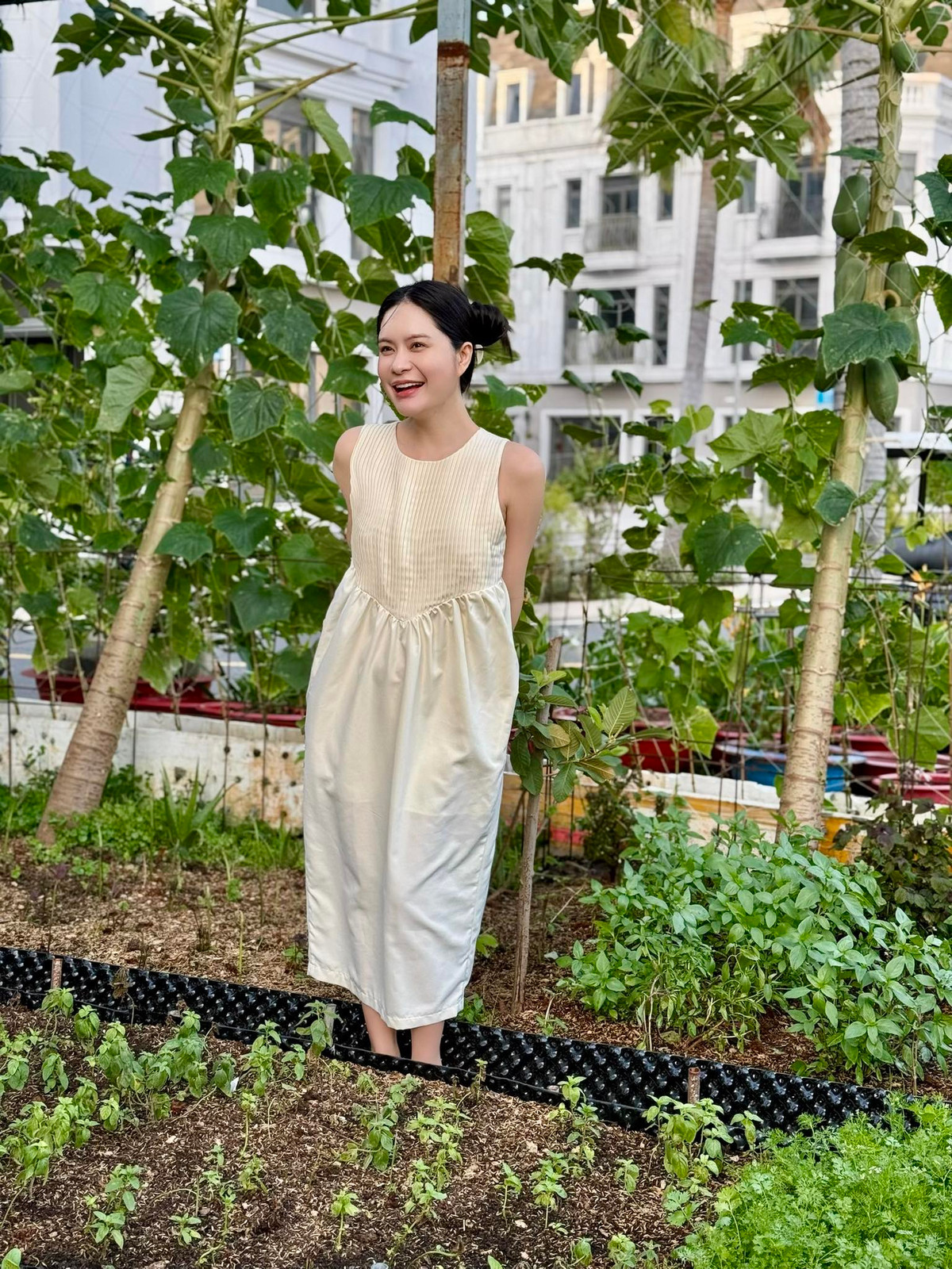 Khu vườn của Đoàn Di Băng trồng nhiều loại rau sạch, cung cấp thực phẩm cho cả gia đình. Ảnh: FB Đoàn Di Băng