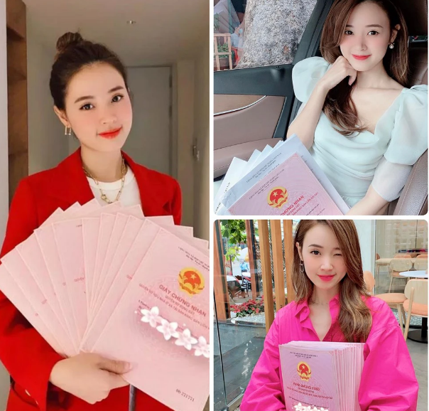Mỹ nhân tuổi Tỵ trước đó thường xuyên chia sẻ hình ảnh ôm "sấp" sổ hồng .Năm 2021, cô cho biết, bản thân từng "chốt đơn" bán liền 21 lô đất chỉ trong vòng một buổi tối.