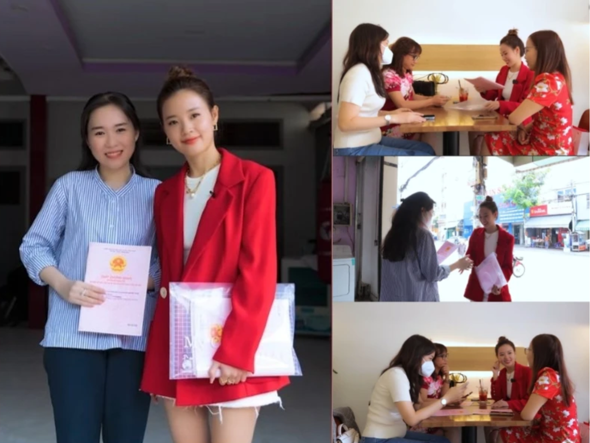 Trên facebook cá nhân, người đẹp thường xuyên khoe hình ảnh giao dịch mua bán bất động sản với khách hàng.