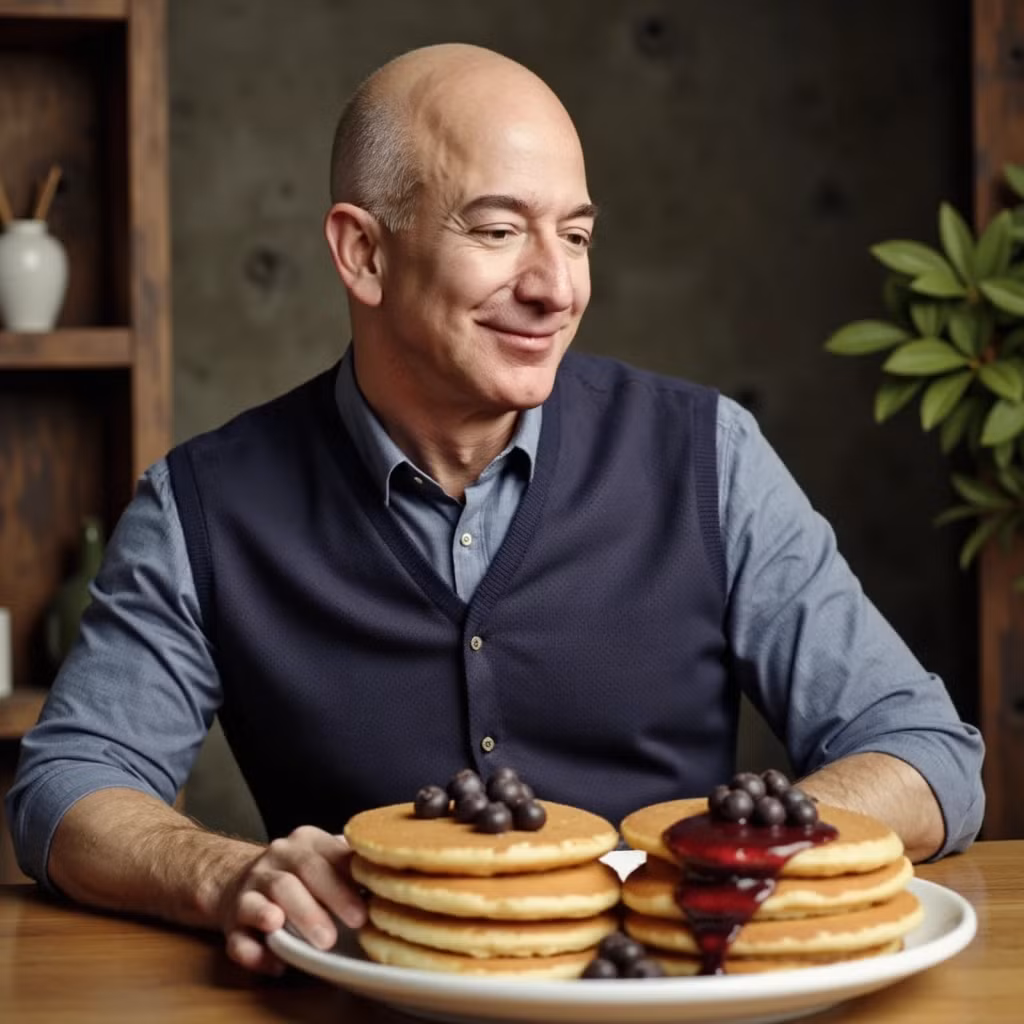 Trong khi đó, tỷ phú Jeff Bezos thích có một bữa sáng lành mạnh mỗi ngày. Bạn gái Lauren Sanchez của nhà sáng lập Amazon làm pancake mỗi bữa sáng. Ảnh: Routines