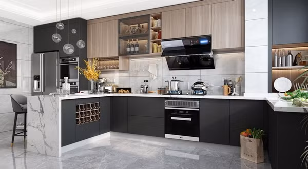 Bố trí thiết bị phòng bếp quá cao hoặc quá thấp đều ảnh hưởng đến tính thẩm mỹ của ngôi nhà và gây bất tiện cho người dùng. Do vậy, hãy cân nhắc chiều cao của gia chủ với các thiết bị. Ảnh: Kitchen room