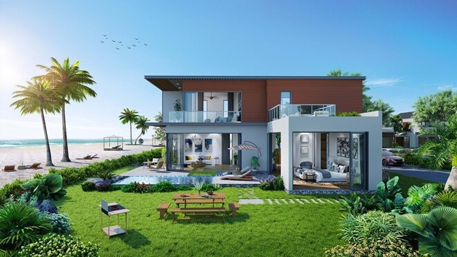 Biệt thự thiết kế hiện đại, có tầm nhìn hướng biển, sân vườn rộng mở, đón nắng gió. Ảnh: Facebook