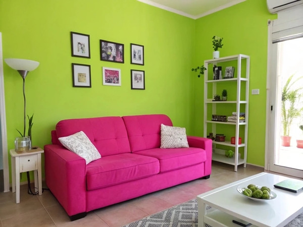 Màu neon rất khó kết hợp vào thiết kế nội thất vì quá bắt mắt. Phối hai tông màu neon với nhau có thể tạo môi trường quá kích thích. Nếu thích màu sắc rực rỡ, hay cân nhắc sử dụng một màu neon làm điểm nhấn. Ảnh: Brightside