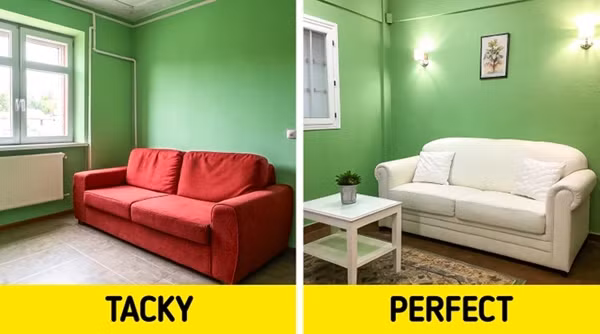 Sự kết hợp của hai màu xanh lá và đỏ có thể mang đến cảm giác choáng ngợp. Các chuyên gia rằng, để không gian đẹp mắt, tốt nhất chỉ nên sử dụng một màu đậm làm điểm nhấn. Ảnh: Brightside