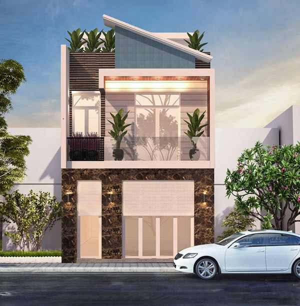 Với thiết kế mái lệch hẳn sang một bên, mẫu nhà 2 tầng mái lệch là lựa chọn hoàn hảo để thể hiện phong cách phong cách sống ấn tượng, khác biệt. Ảnh: Khonhamaudep