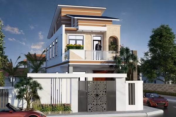  Nhà mái lệch 2 tầng kết hợp giữa kiến trúc độc đáo và phong cách trẻ trung, hiện đại. Với thiết kế mái lệch bất đối xứng, ngôi nhà nổi bật về mặt thẩm mỹ và có khả năng thoát nước hiệu quả. Ảnh: SBShouse