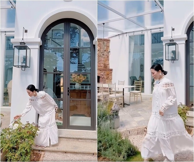 Biệt thự của Lệ Quyên có gam màu trắng chủ đạo, hài hòa với cảnh quan thiên nhiên xung quanh. Ảnh: FBNV