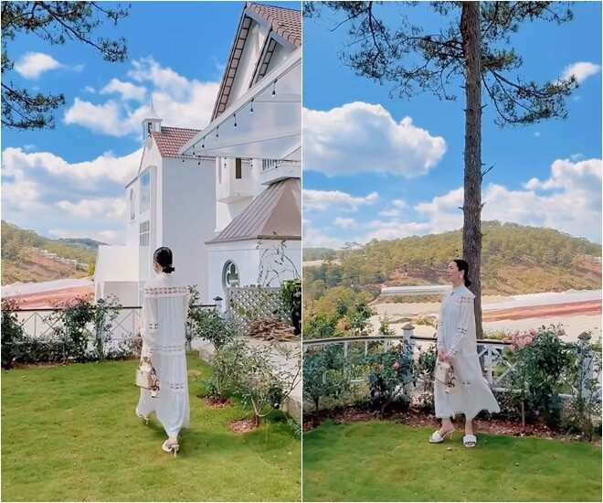 Bên ngoài biệt thự là khoảng sân vườn rộng lớn, được trang trí tiểu cảnh, trồng hoa và cây ăn trái. Ảnh: FBNV