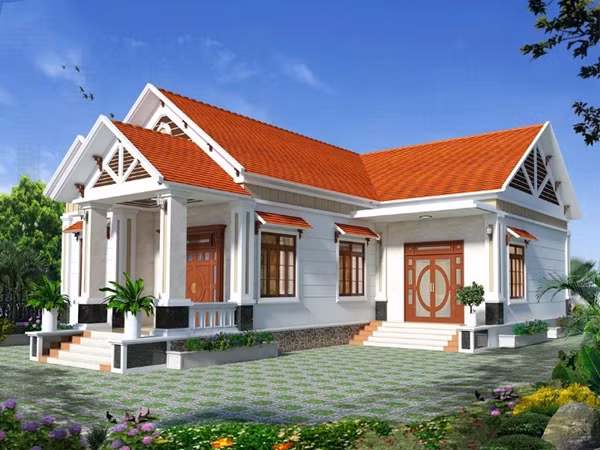  Nhà cấp 4 mái Thái chữ L được ưa chuộng bởi sự linh hoạt trong bố trí không gian. Các phòng chức năng có thể được sắp xếp dọc theo hai cạnh của chữ L, tạo ra một khoảng sân rộng rãi ở giữa. Ảnh: Shome