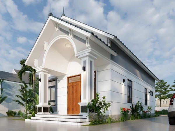 Với diện tích 5x25m2, nhà cấp 4 mái Thái có thể đáp ứng nhu cầu cho gia đình từ 2 - 3 thế hệ cùng chung sống. Ngôi nhà mang phong cách tối giản, mang đến không gian sống nhẹ nhàng, thư thái. Ảnh: SBS House