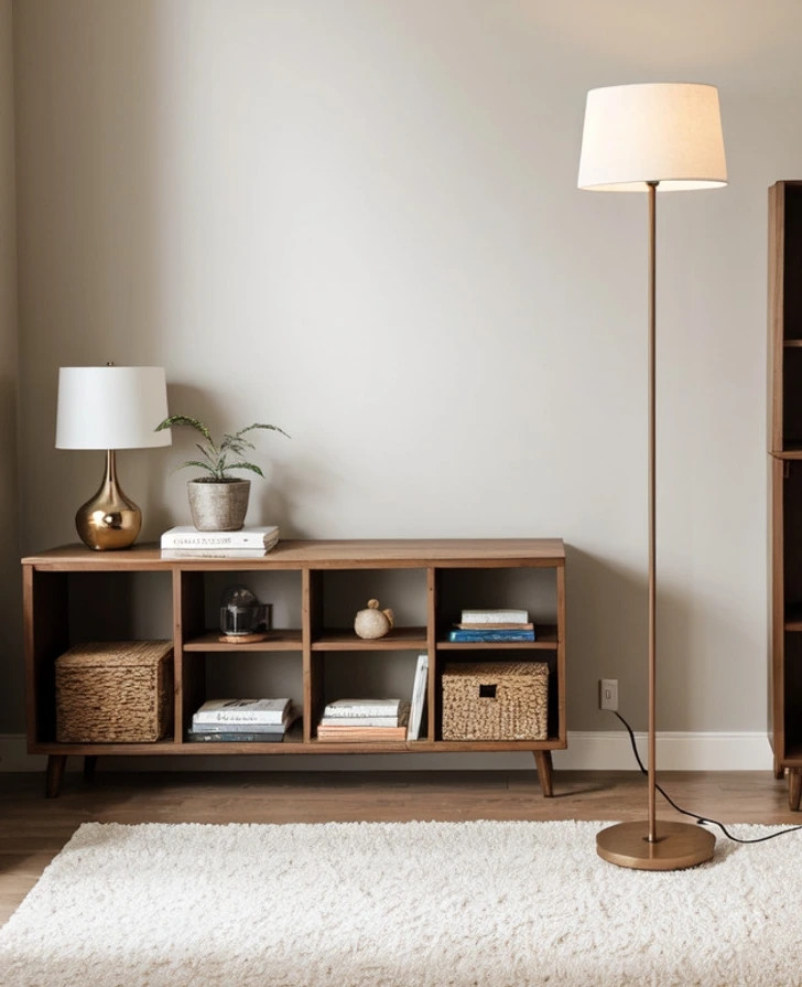 Trong không gian nhỏ, hãy chọn đèn sàn cao hoặc đèn bàn để tạo cảm giác căn phòng rộng hơn. Chiều cao của đèn thu hút ánh nhìn lên trên, tạo ảo giác trần nhà cao hơn. Ảnh: Brightside