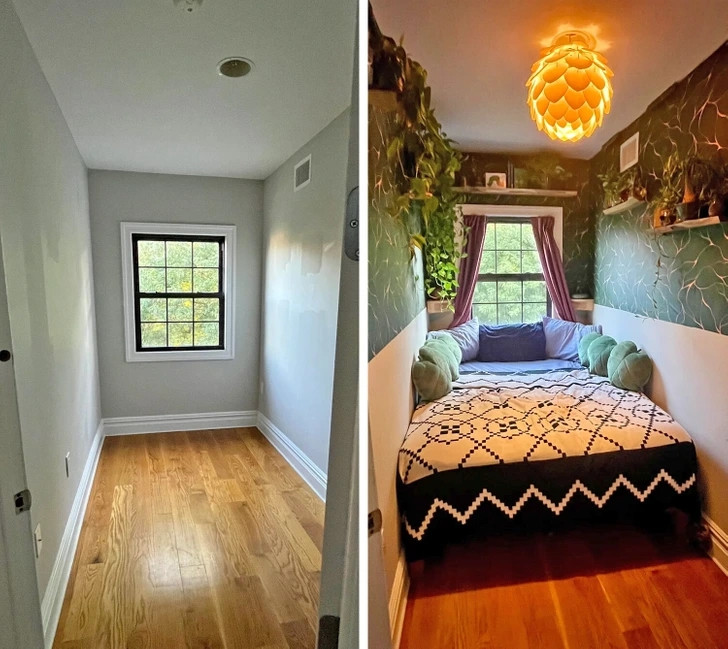 Chìa khóa để tạo cảm giác không gian nhỏ rộng và thoáng hơn là tận dụng chiều cao của căn phòng. Do đó, hãy sắp xếp không gian theo chiều dọc phòng. Ảnh: Brightside