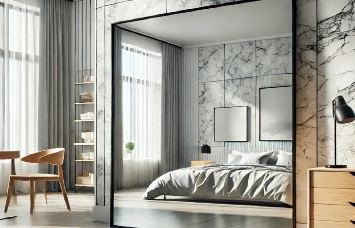 Gương ngay lập tức sẽ khiến căn phòng có cảm giác sáng hơn và rộng rãi hơn. ằng cách phản chiếu ánh sáng, gương tạo ra ảo giác về một không gian rộng hơn, thoáng hơn. Ảnh: Brightside