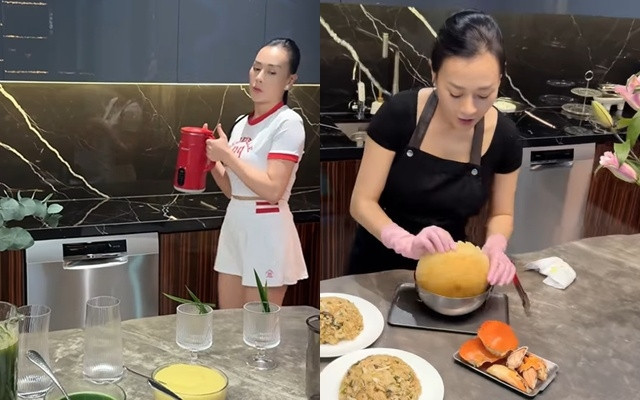 Phương Oanh còn rất chịu chi mua sắm đủ loại dụng cụ nhà bếp, các loại máy móc hiện đại phục vụ cho công việc nội trợ. Ảnh chụp màn hình