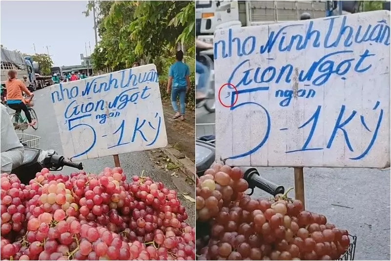 Người đi đường chắc chắn không nhìn thấy "số 3" trên bảng giá còn nhỏ hơn cả trái nho. Ảnh: Vietnamnet