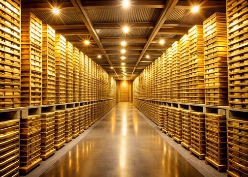 Vàng được cất giữ trong khu dự trữ ở dạng thỏi, hầu hết là vàng nguyên chất, kích thước 18x9x4,5cm. Ảnh: Adobe Stock