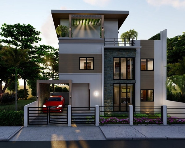 Phần gara ô tô được thiết kế một cách khéo léo, không làm ảnh hưởng đến tính thẩm mỹ của ngôi nhà. Ảnh: Noithattugia