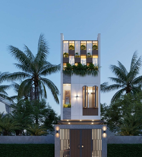 Mẫu nhà 3 tầng 1 tum gây ấn tượng với thiết kế mở và hiện đại. Ảnh: SBSHouse