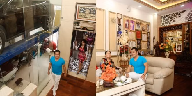 Biệt thự của Lý Hùng thiết kế theo phong cách pha trộn giữa hiện đại và cổ điển. Phòng khách bày nhiều hình ảnh và giải thưởng các thành viên đạt được trong sự nghiệp. Ảnh: Internet