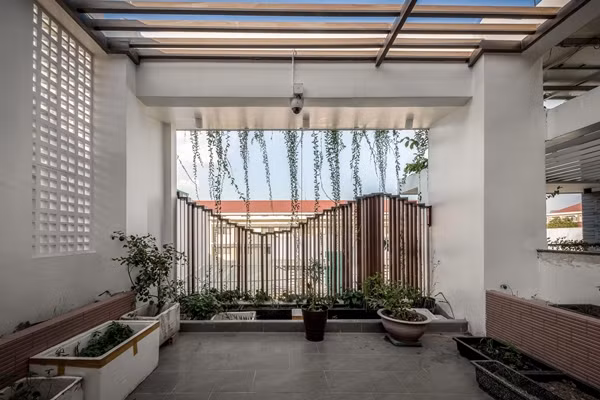 Tầng thượng được gia chủ tận dụng để trồng rau sạch. Ảnh: Architizer